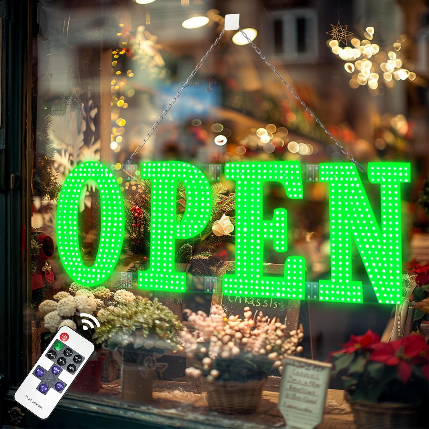 40"L x 14"W Green Large LED Open Signs for Business Hour