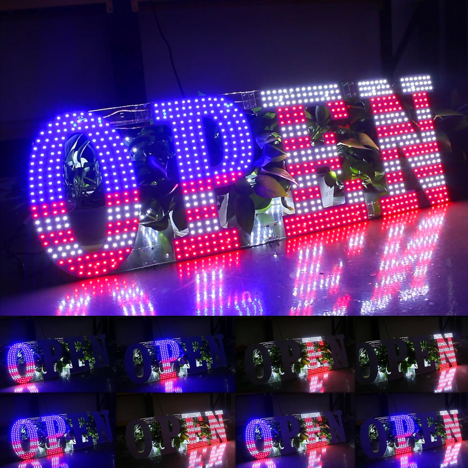 40"L x 14"W Large Flashing USA Flag Open Sign for Business